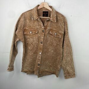 Black Label by CEST TOI Denim Button Down Acid Wash SHACKET Frayed Hem Medium